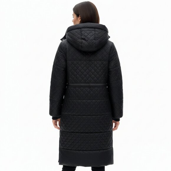🧥 Women's Long Quilted Winter Parka, Black, SUPER WARM, Hooded Pockets. EXC (S) - Picture 5 of 9
